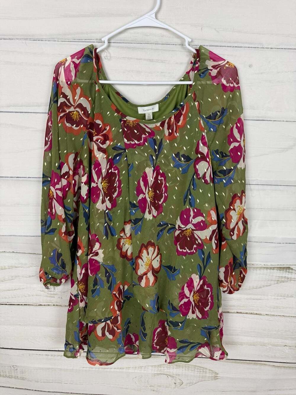 Tamara H. Floral Metallic Chiffon Blouse Size 2X